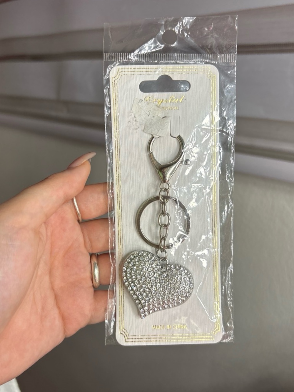 Silver Crystal Heart Keychain - Women's Accessory